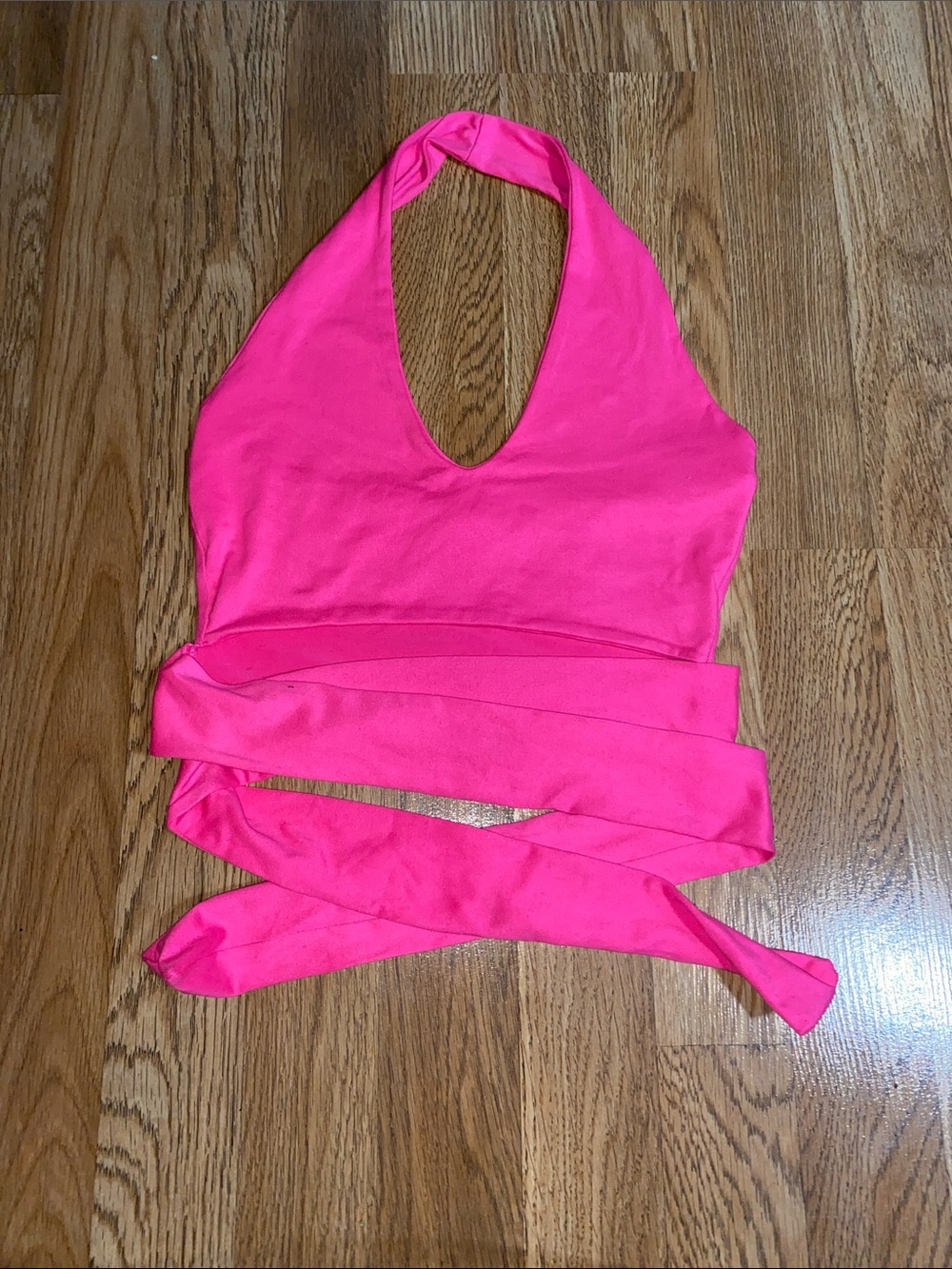 Women’s Hot Pink Halter Crop Top with Wrap Tie